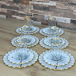 Hayat Ağacı 18 parça Cam Çay Seti