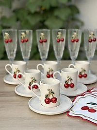 Kirazlı 24 Parça Lüks Porselen Kahve Sunum Seti