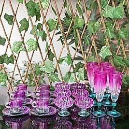 24 PARÇA MOR YEŞİL CAM KAHVE SETİ