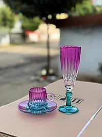 18 parça Cam Özel Üretim Lüks Kahve ve Flüt Bardak Seti