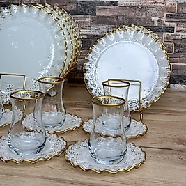 GELİNCİK Desenli lüks cam 24 parça çay seti (kaşıksız)