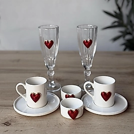 2 Kişilik 8 parça Lüks Porselen Kalpli Kahve Seti