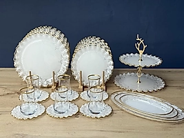 34 parça Gold Dantelli Kahvaltı&Çay Seti